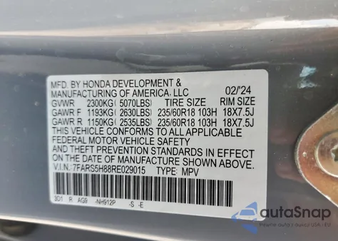 2024 Honda Cr-V Sport-L из США, поврежденный, VIN 7FARS5H88RE029015